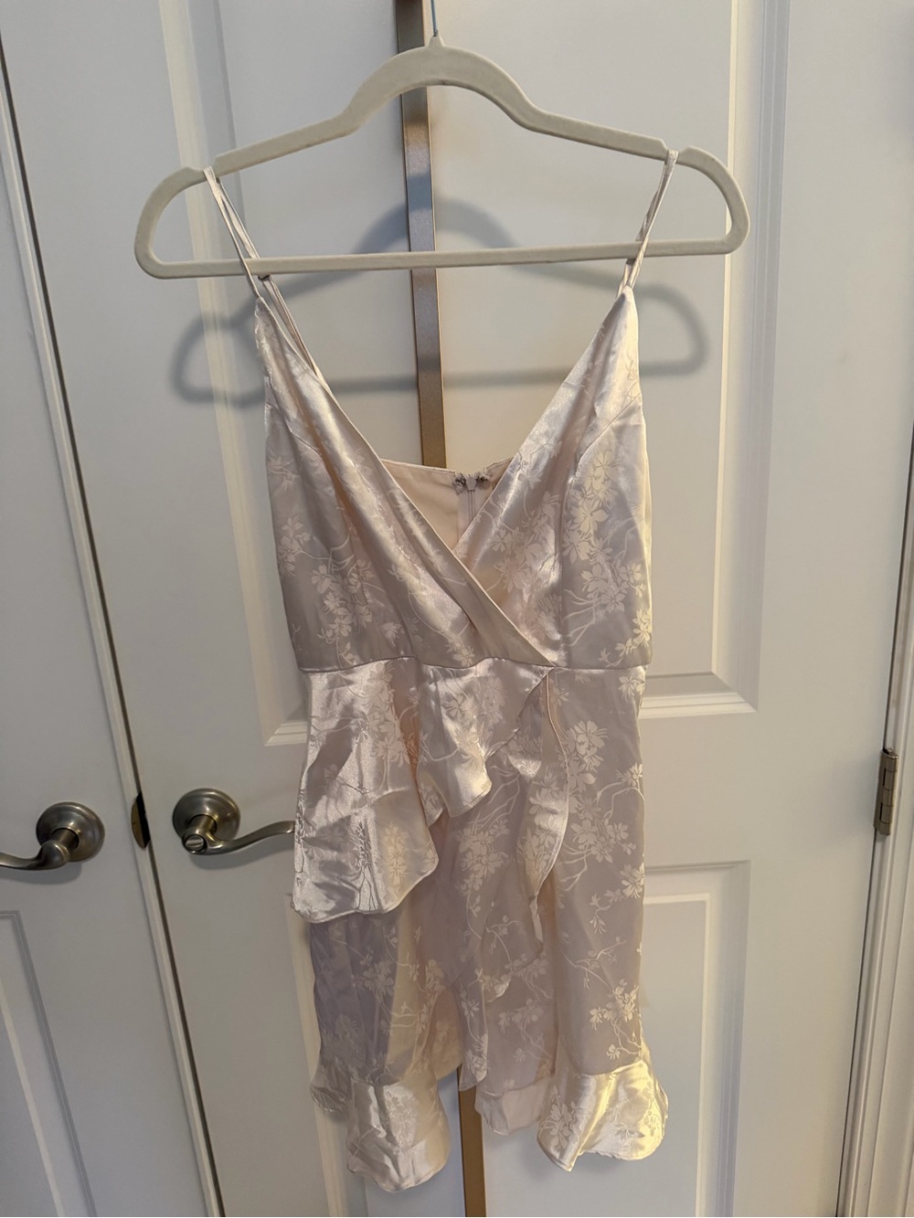 Altar'd State Ivory Satin Floral Wrap Mini Dress